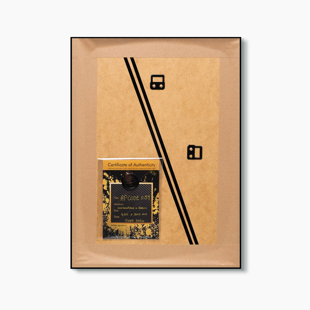 AP Code 1159 – A hand-painted carbon fibre wall art by artist Katy Barnfield.