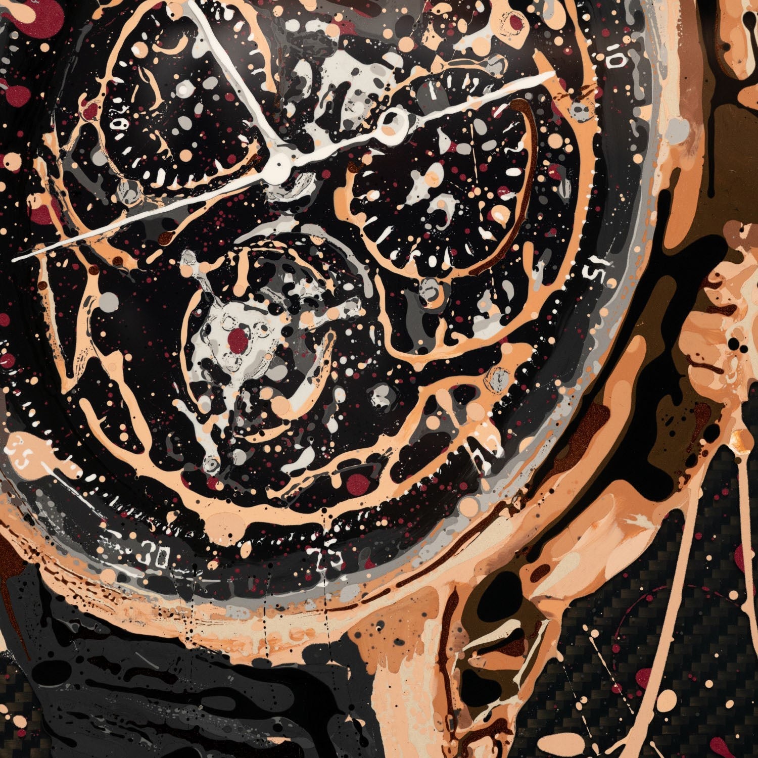 AP Code 1159 – A hand-painted carbon fibre wall art by artist Katy Barnfield.