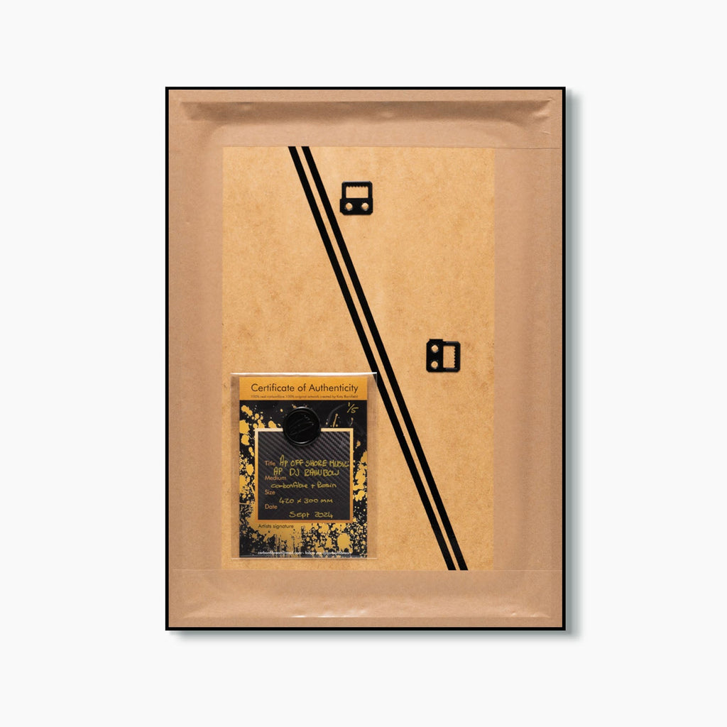 AP Offshore Music DJ Rainbow – A hand-painted carbon fibre wall art by artist Katy Barnfield.