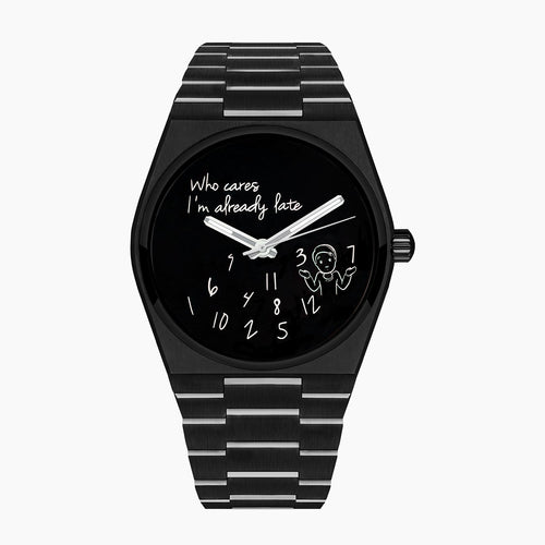 IFL Canvax Who Cares Concept – Custom IFL Canvax with scattered numerals and playful "Who cares, I'm already late" message artwork by IFL Watches
