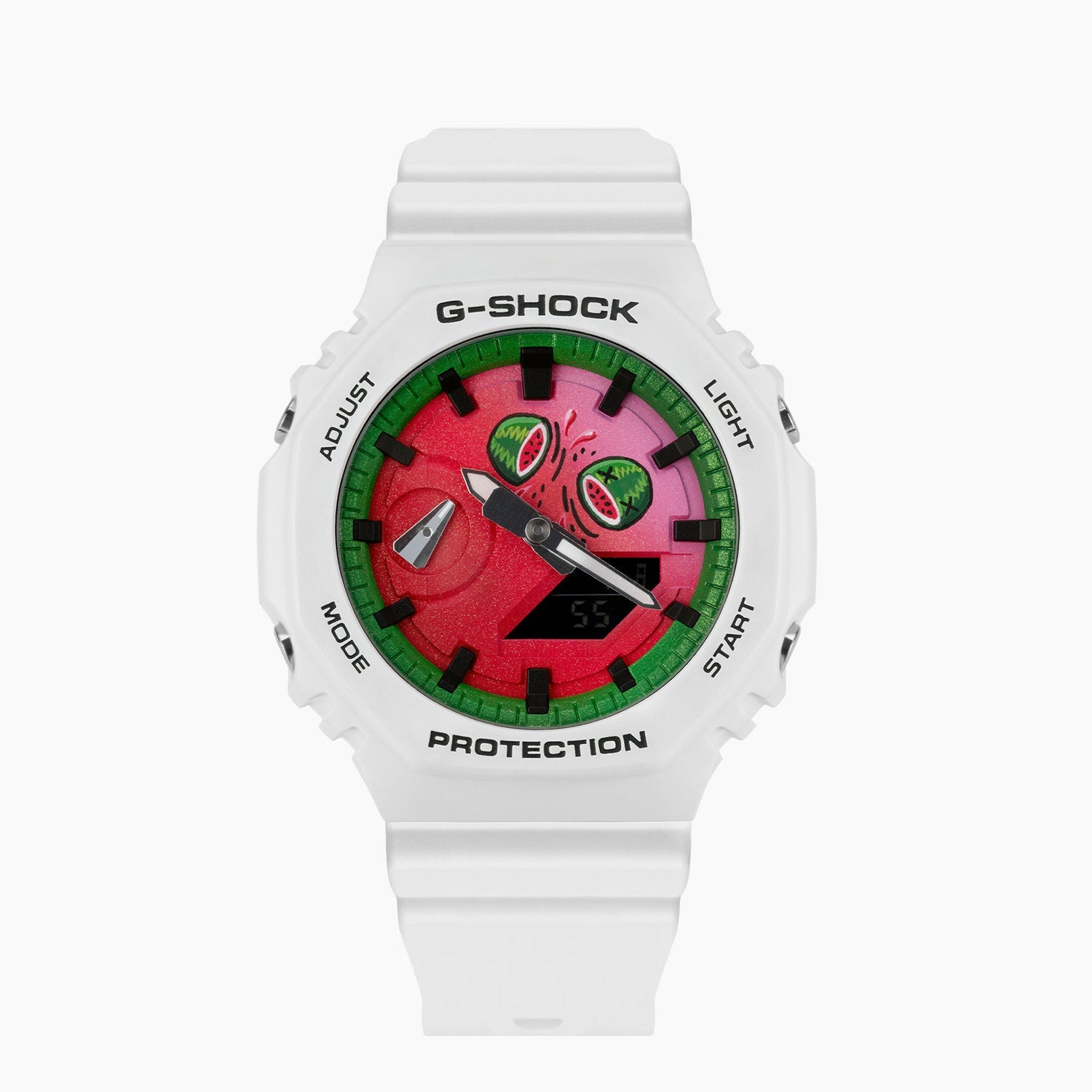 Refreshing G-Shock CasiOak Post Melone timepiece featuring a summer-inspired, hand-painted watermelon design