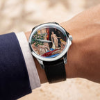 Venezianico Redentore L'Odalisca — hand-painted Mediterranean courtyard dial on a 40mm 316L stainless steel case with soft saffiano leather strap, limited edition timepiece by IFL Watches.