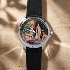 Venezianico Redentore L'Odalisca — hand-painted Mediterranean courtyard dial on a 40mm 316L stainless steel case with soft saffiano leather strap, limited edition timepiece by IFL Watches.