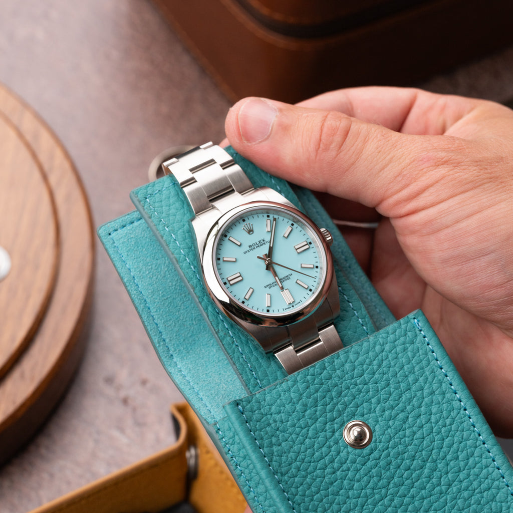 Teal Leather Watch Pouch