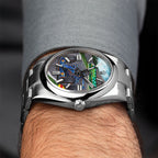 Apex Concept — Profile of the 41mm stainless steel case and matching bracelet, hand-painted circuit dial catching the light, a bespoke timepiece by IFL Watches.
