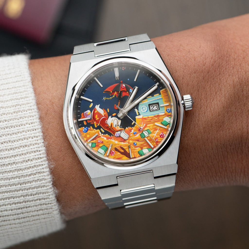 A Dive in Dime Concept – Hand-painted custom Tissot PRX featuring treasure vault diving artwork, a bespoke timepiece by IFL Watches