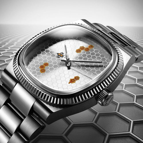 Bulova Super Seville Honeycomb – Hand-painted custom Bulova featuring honeycomb texture and bee seconds hand, a limited edition timepiece by IFL Watches