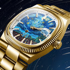 Bulova Super Seville Starry Night – Hand-painted custom Van Gogh inspired dial with rooftop scene on gold-tone 38mm case – Limited Edition bespoke timepiece by IFL Watches