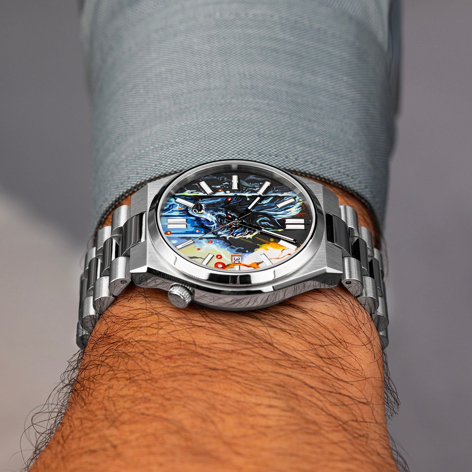 Citizen Tsuyosa 40 Le Loup – Hand-painted custom Citizen Tsuyosa 40mm with wolf artwork, a bespoke timepiece by IFL Watches