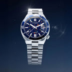 Citizen Tsuyosa Shore Midnight Sky — angled view of the hand-painted starfield dial and 120-click unidirectional bezel on a 40mm stainless steel case, a limited edition timepiece by IFL Watches.