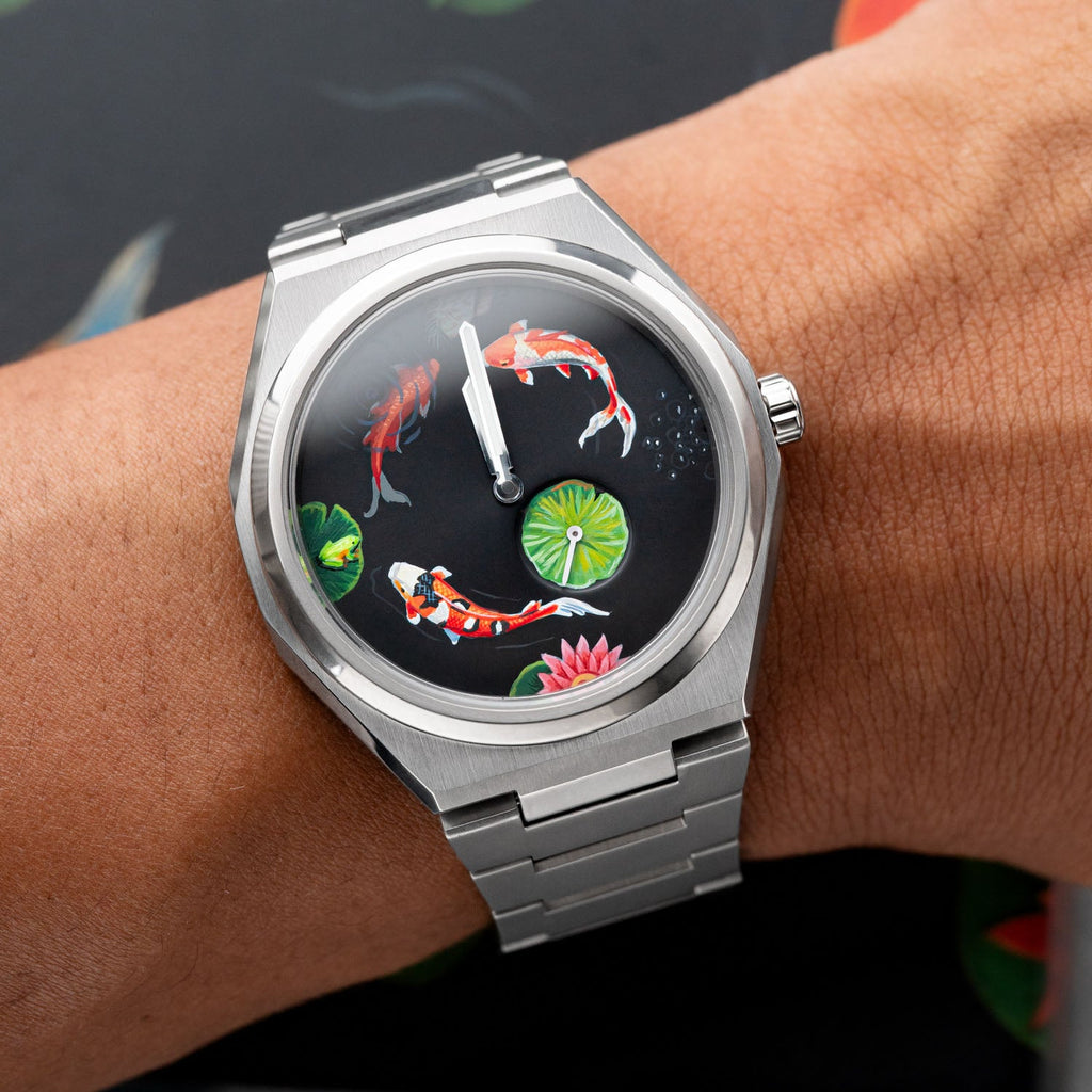 Citizen Zenshin Titanium Koi Fish – Hand-painted custom Super Titanium™ watch with Japanese koi pond artwork, limited edition timepiece by IFL Watches