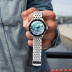 DOXA Aquamarine Reef Turtle – Hand-painted custom DOXA SUB 200 featuring sea turtle and diver artwork, a limited edition diver timepiece by IFL Watches