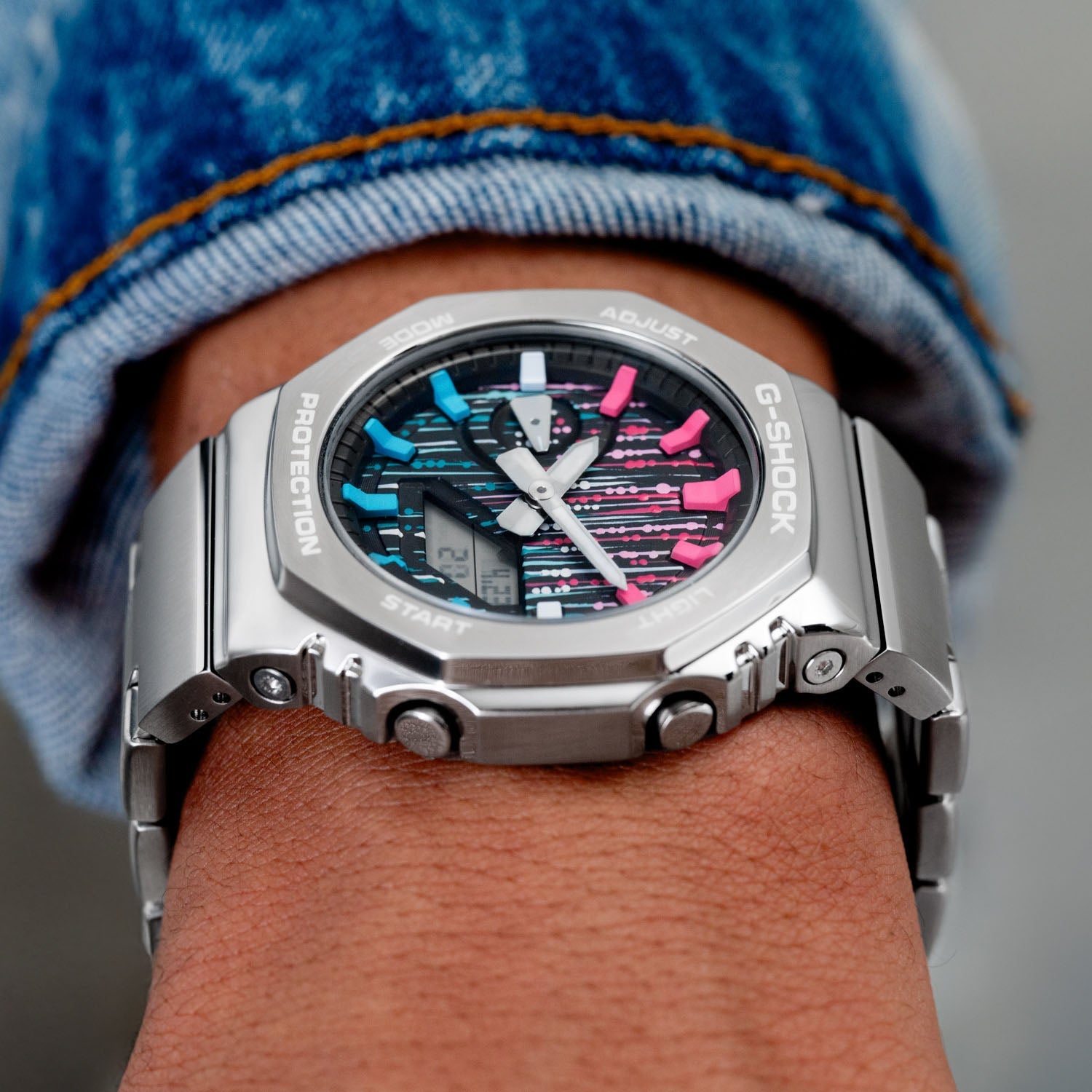 G-Shock CasiOak Blue Flamingo – Hand-painted custom G-Shock CasiOak featuring Miami-inspired artwork, a bespoke limited edition timepiece by IFL Watches