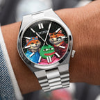 HODL Squad Citizen – Hand-painted custom Tsuyosa watch featuring Doge, Shiba Inu and PEPE meme coins artwork, bespoke timepiece by IFL Watches