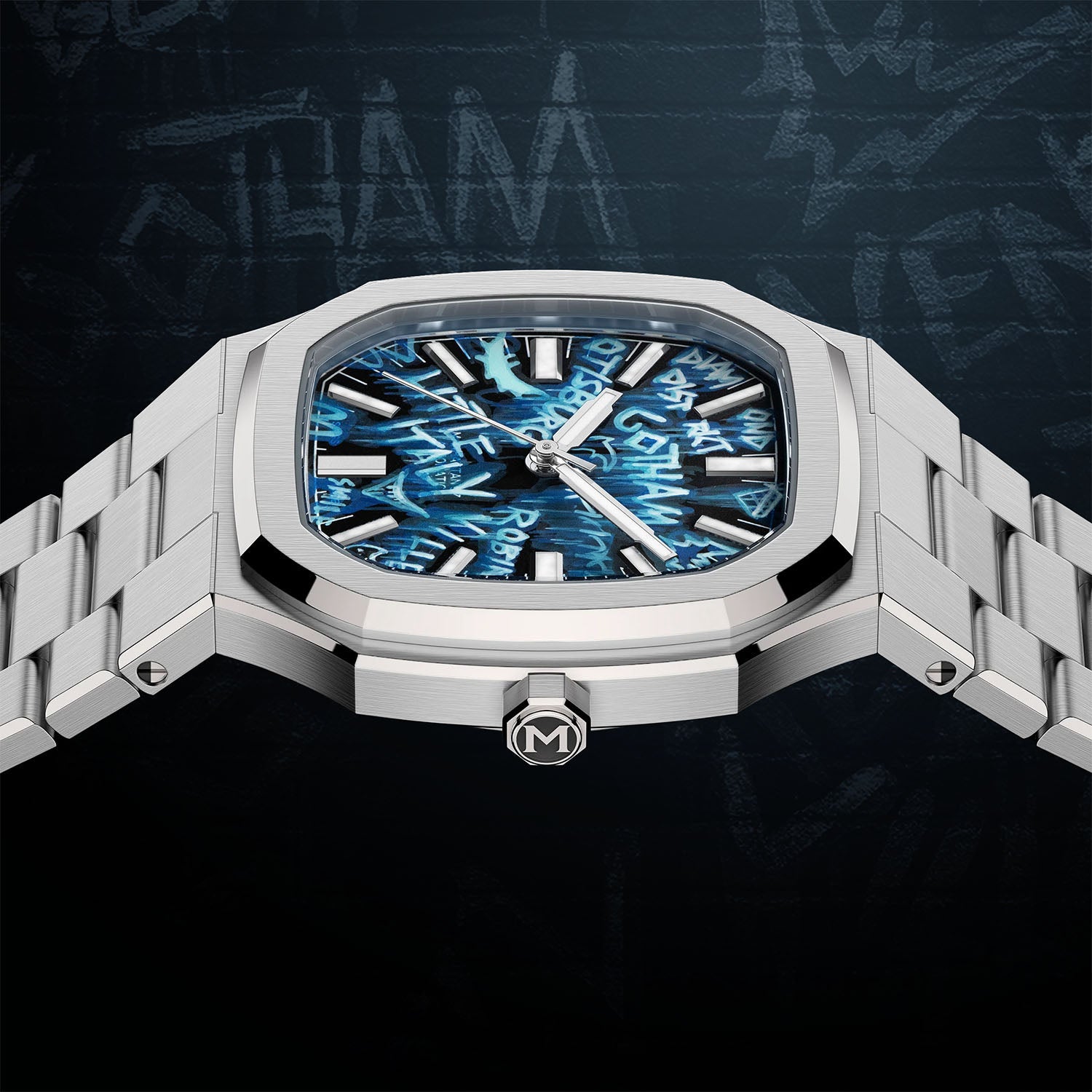 MAEN x IFL Manhattan After Dark limited edition watch featuring hand-painted Gotham-inspired noir dial with vigilante aesthetic on Manhattan 37 platform