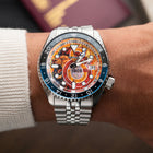 Seiko 5 Sports GMT Aslanlar Sahada – Hand-painted custom Seiko 5 Sports GMT featuring Turkish football heritage in yellow and red, a bespoke timepiece by IFL Watches