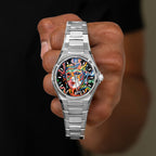 Venezianico Arsenale Arlecchino in hand - Hand-painted masked figure in swirling carnival colors, limited edition timepiece by IFL Watches
