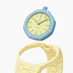 Blaue Acht Swatch × AP Royal Pop Ceramic Case-Strap — case and strap shown separately above the Royal Pop, by IFL Watches