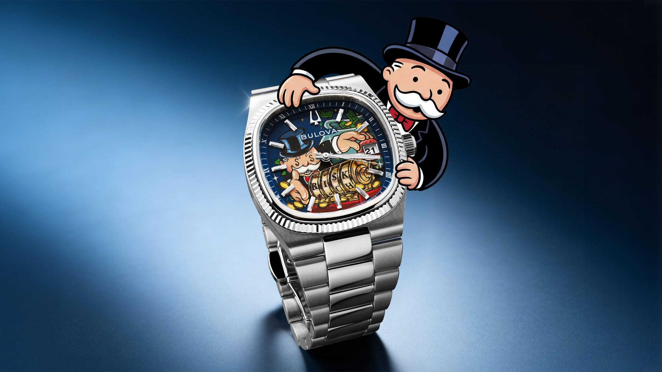 Bulova Super Seville Risky Riches Limited Edition – Hand-painted fortune dial with golden tycoon character