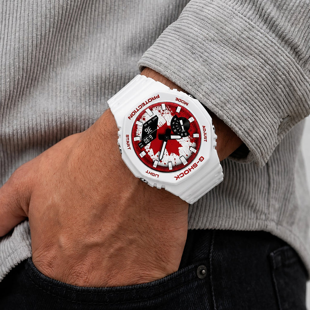 Custom Canada flag Casio G-Shock on the wrist, by IFL Watches