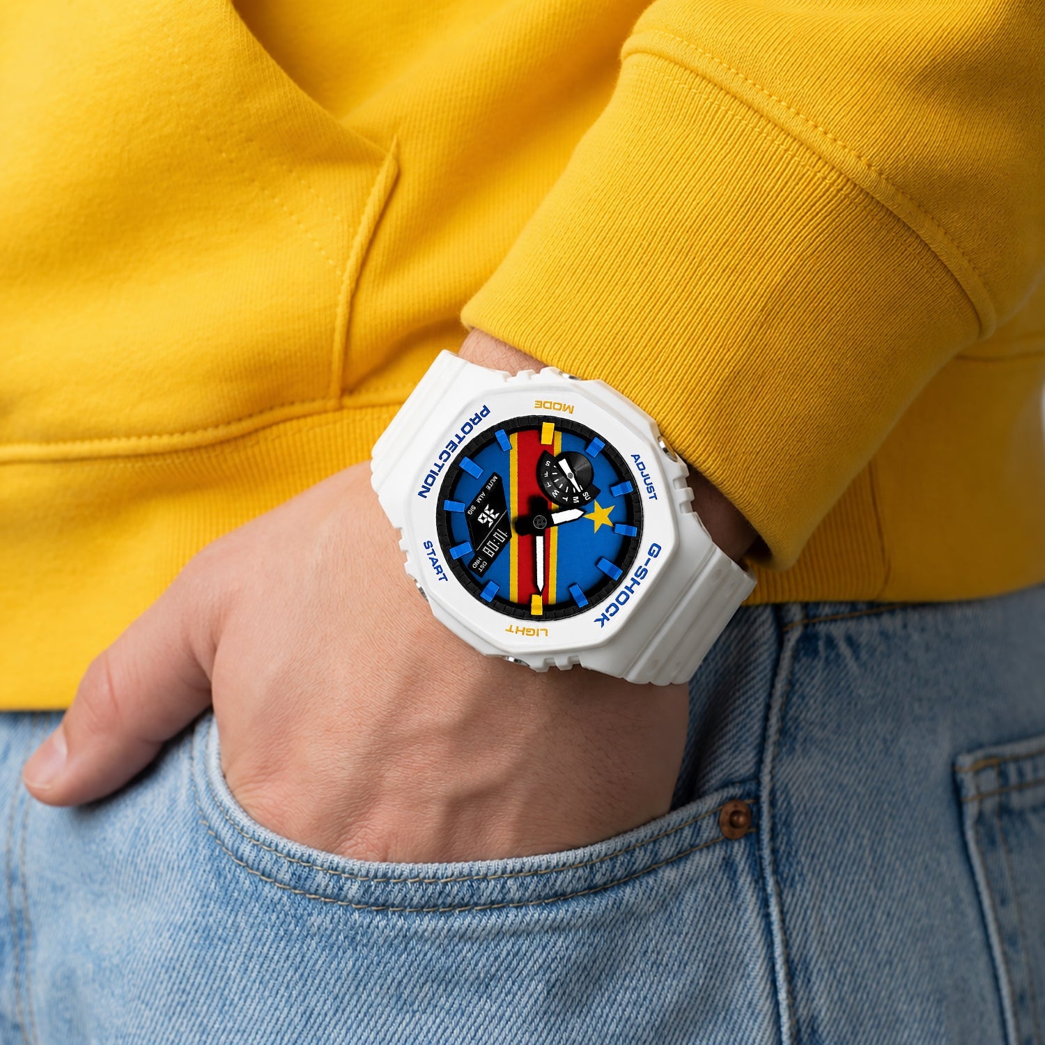 Custom DR Congo flag Casio G-Shock on the wrist, by IFL Watches