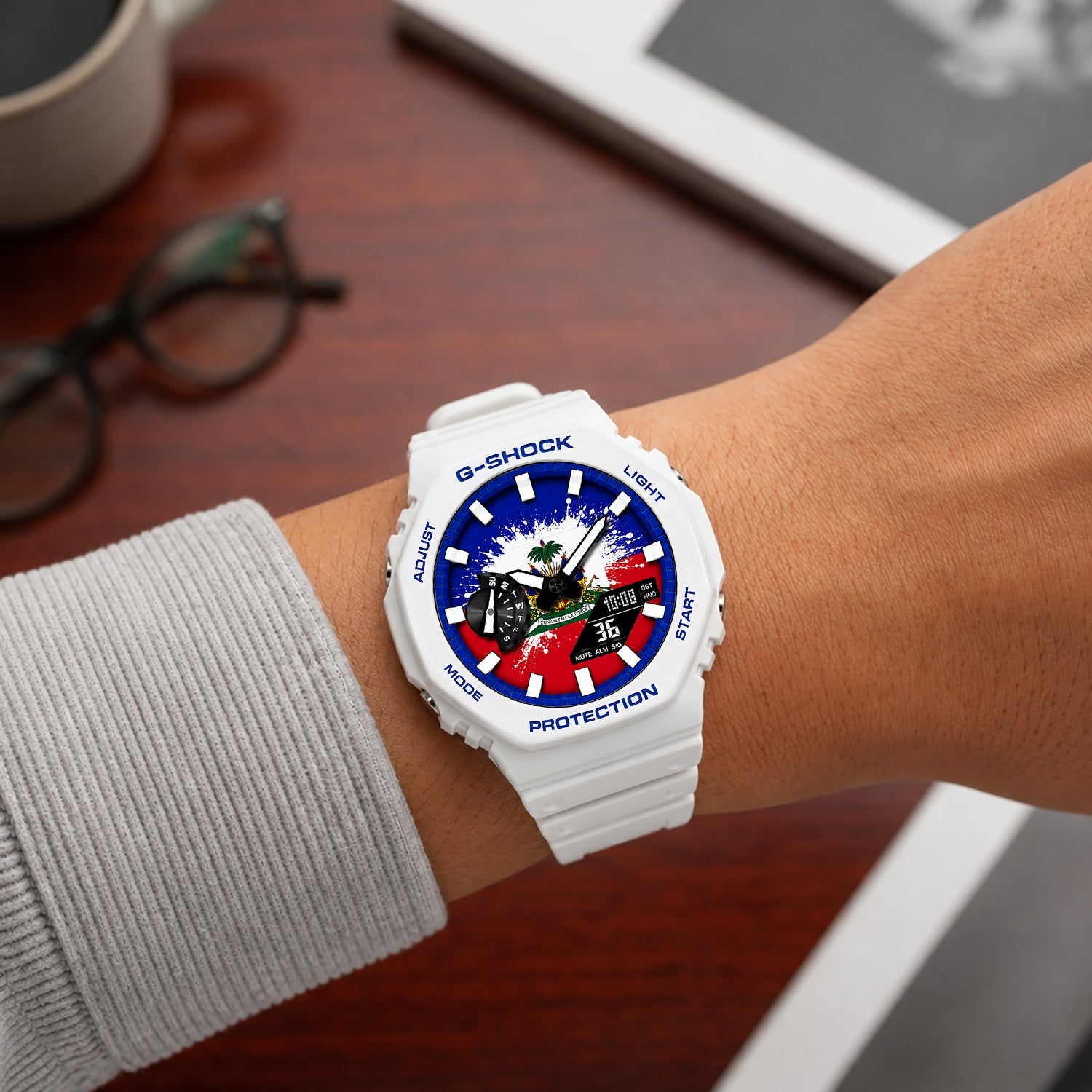Casio G-Shock Haiti flag dial watch, customized by IFL Watches