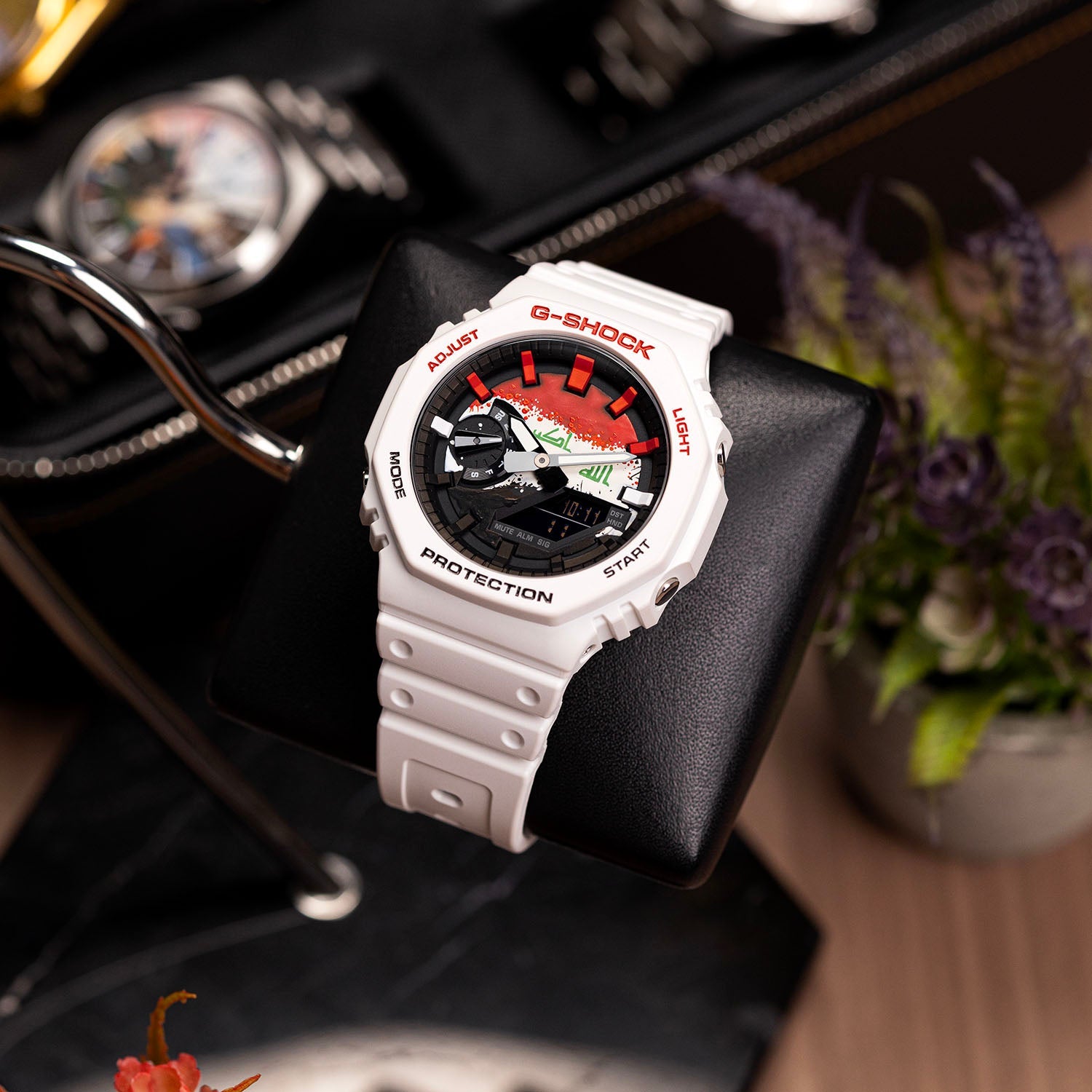 Casio G-Shock Iraq — custom Iraq flag G-Shock lifestyle shot, by IFL Watches