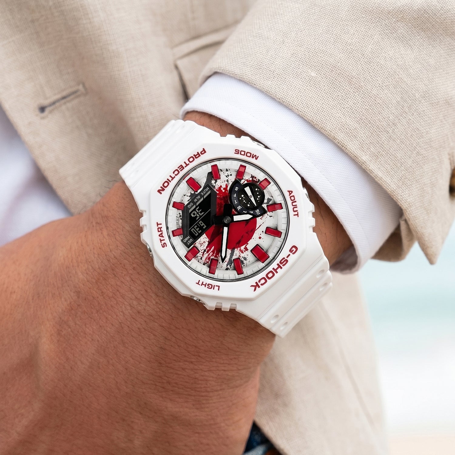 Casio G-Shock Japan flag watch worn on the wrist, by IFL Watches