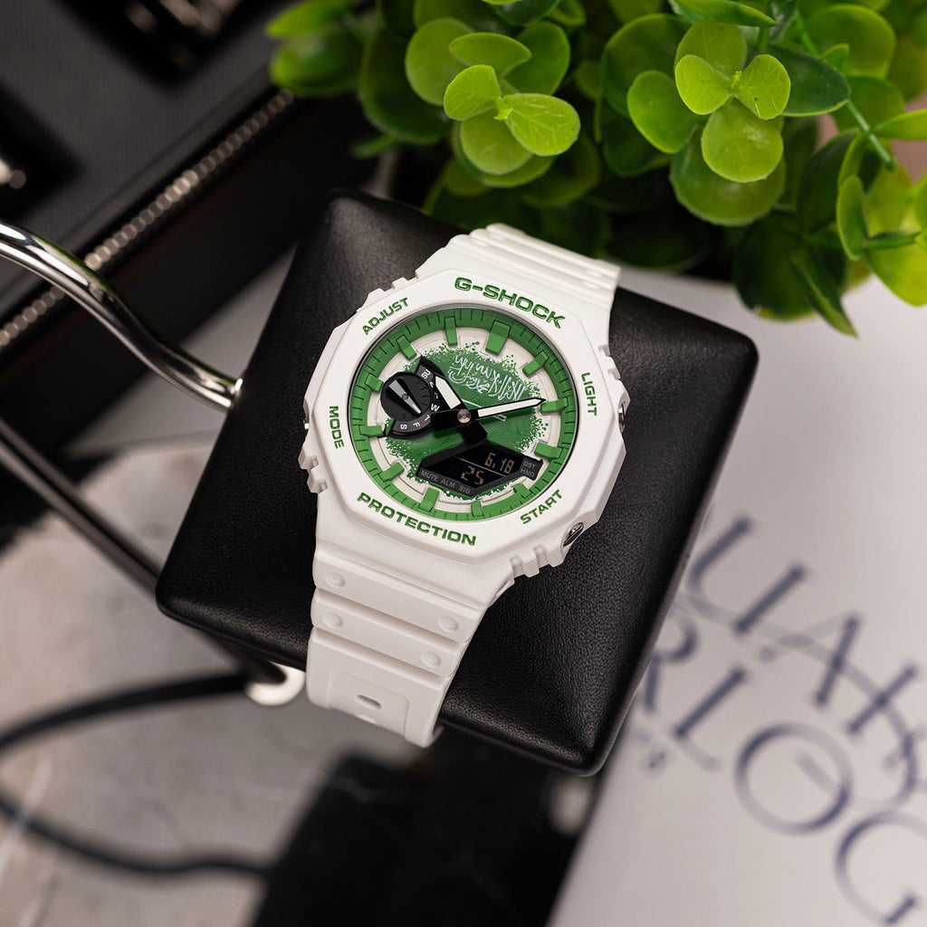 Casio G-Shock Saudi Arabia — custom Saudi Arabia flag G-Shock lifestyle shot, by IFL Watches