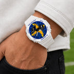 Casio G-Shock Sweden flag watch worn on the wrist, by IFL Watches