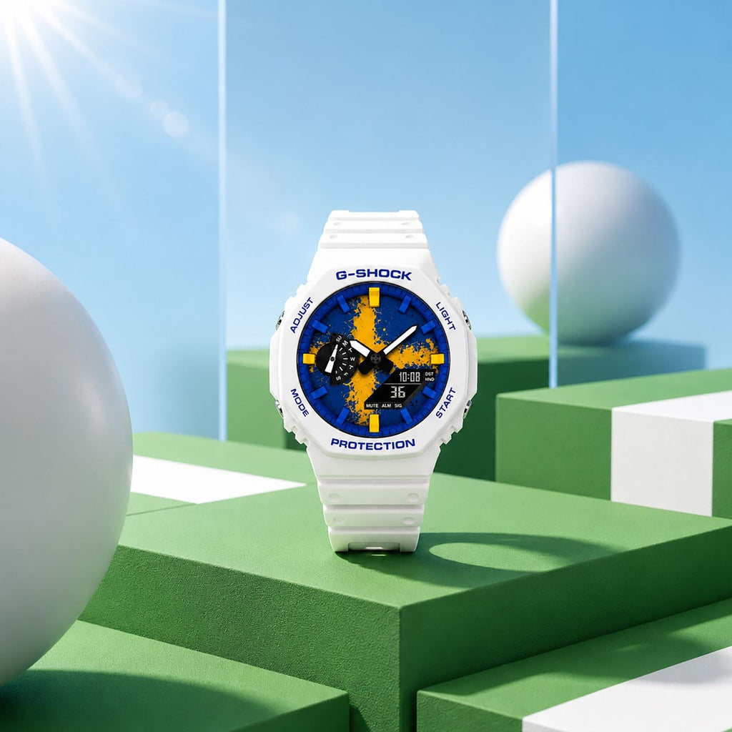 Casio G-Shock Sweden flag dial watch, customized by IFL Watches