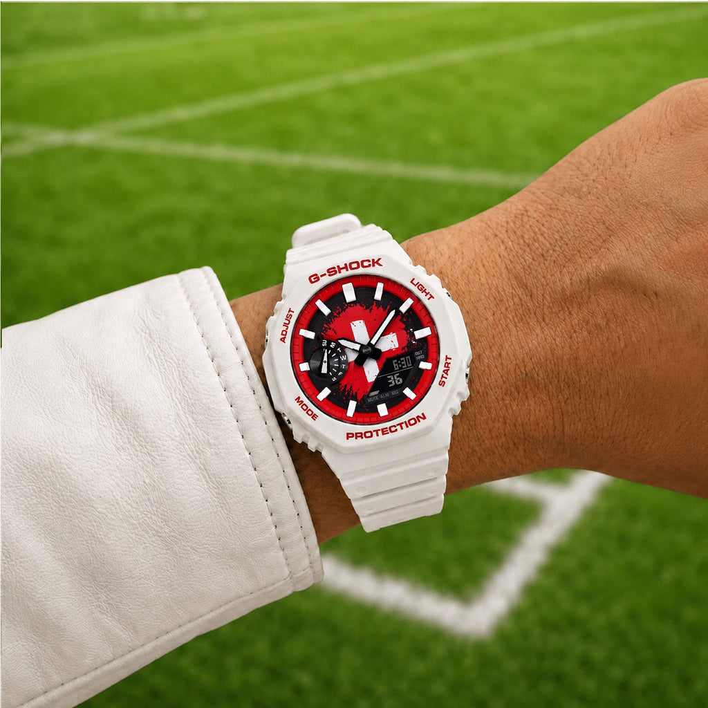 Casio G-Shock Switzerland flag dial watch, customized by IFL Watches