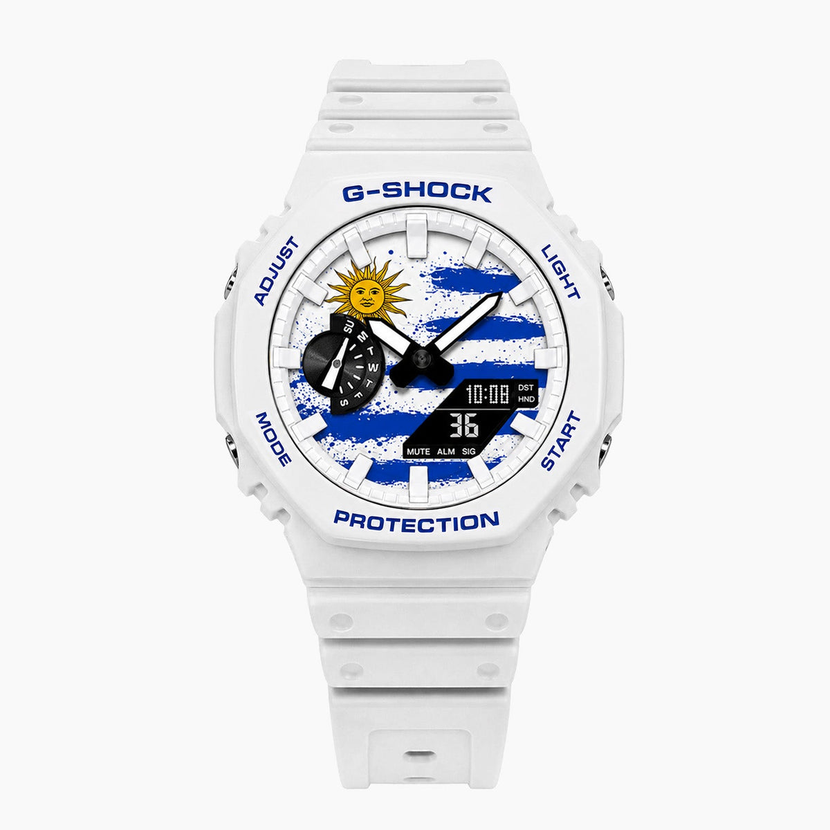 Casio G-Shock Uruguay — white custom G-Shock with the Uruguay flag dial, by IFL Watches