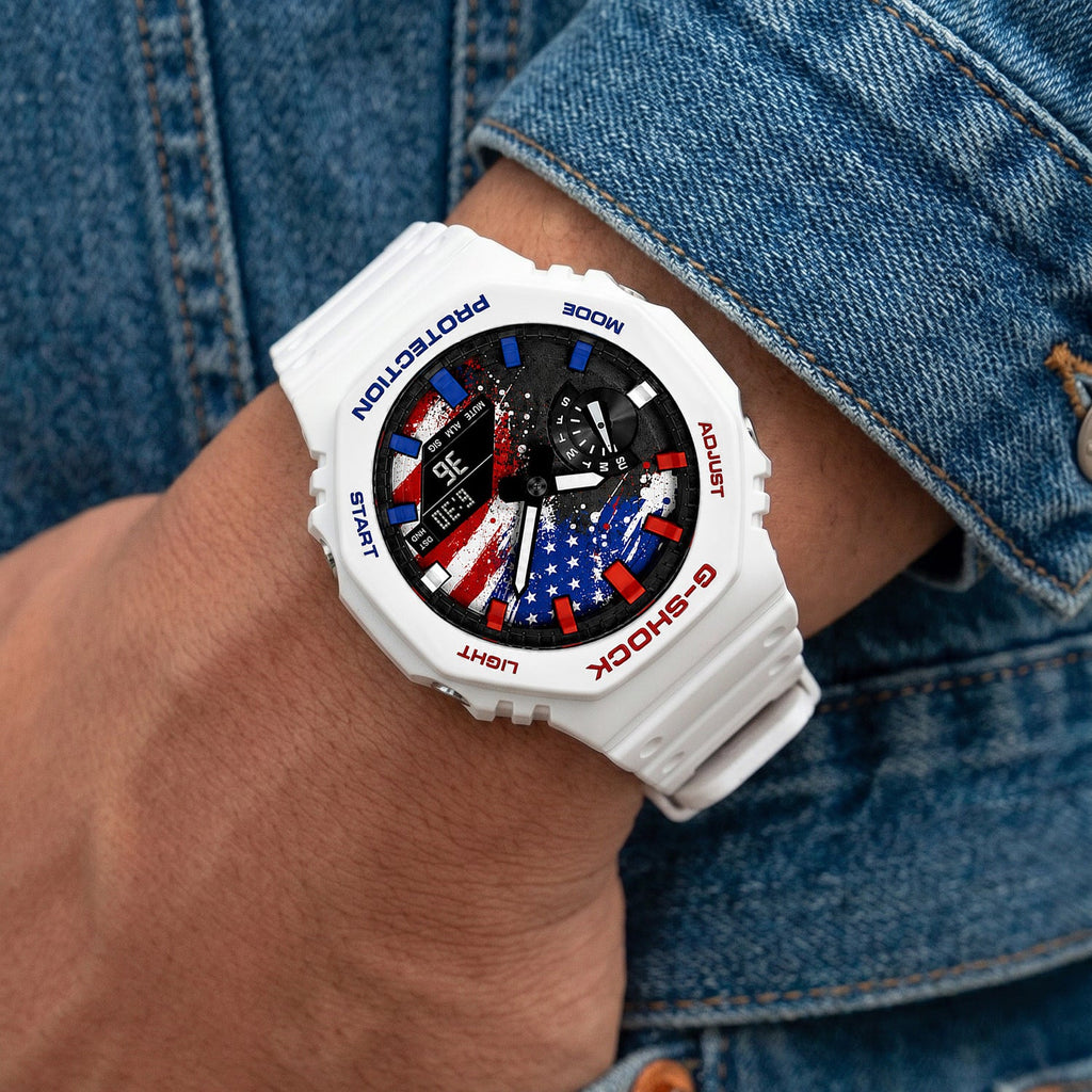 Custom USA flag Casio G-Shock on the wrist, by IFL Watches
