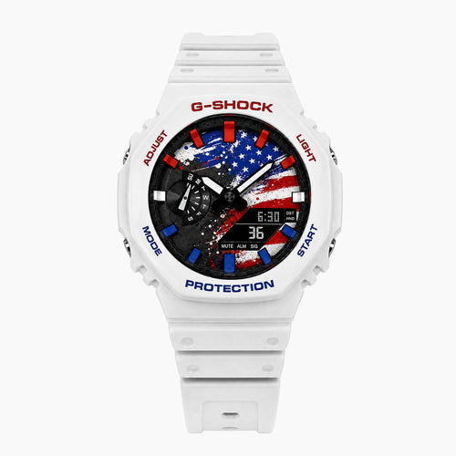Casio G-Shock USA — white custom G-Shock with the USA flag dial, by IFL Watches
