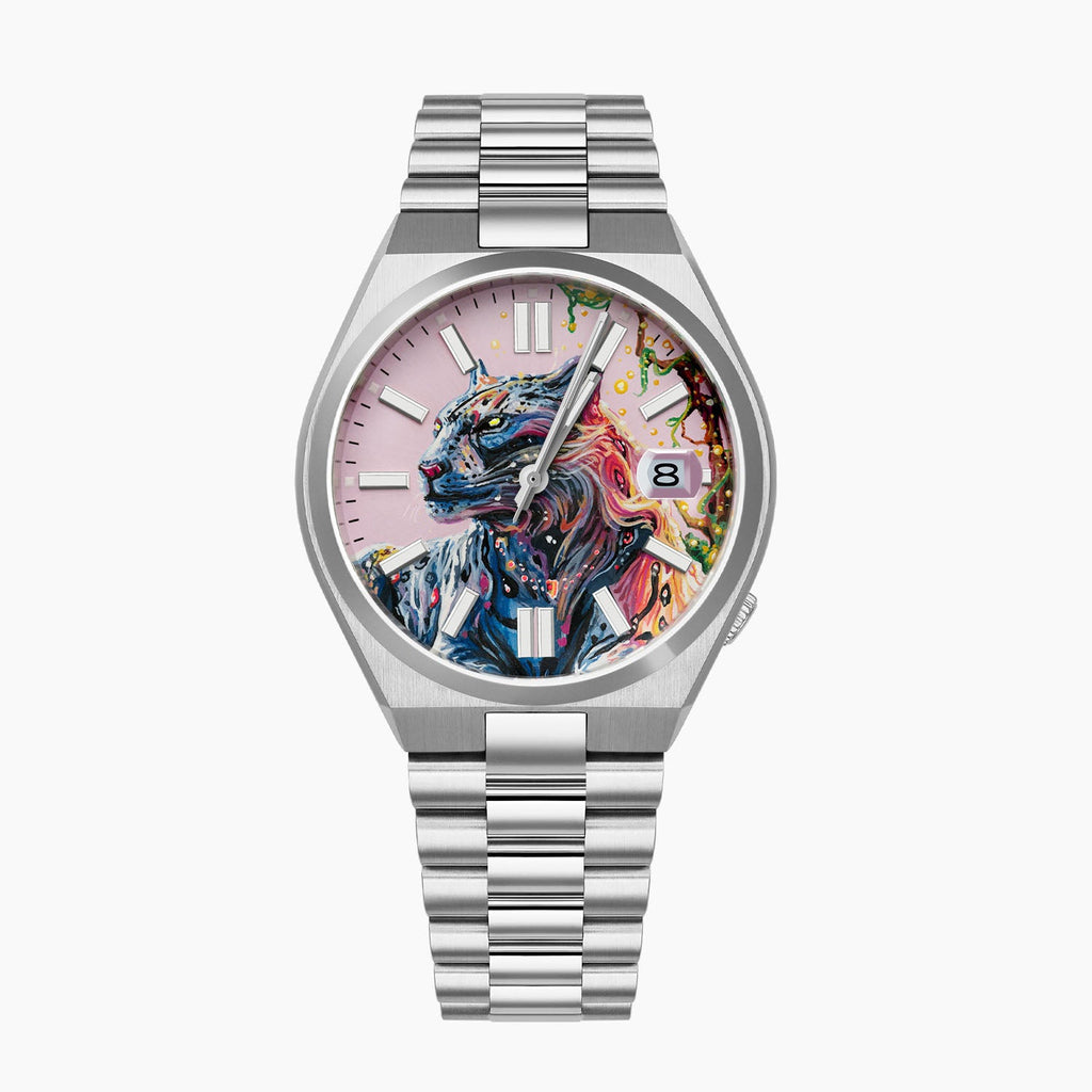 La Féline Concept – Hand-painted custom Citizen Tsuyosa 37mm with UV-reactive panther artwork, a bespoke timepiece by IFL Watches