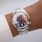 La Féline Concept – Hand-painted custom Citizen Tsuyosa 37mm with UV-reactive panther artwork, a bespoke timepiece by IFL Watches