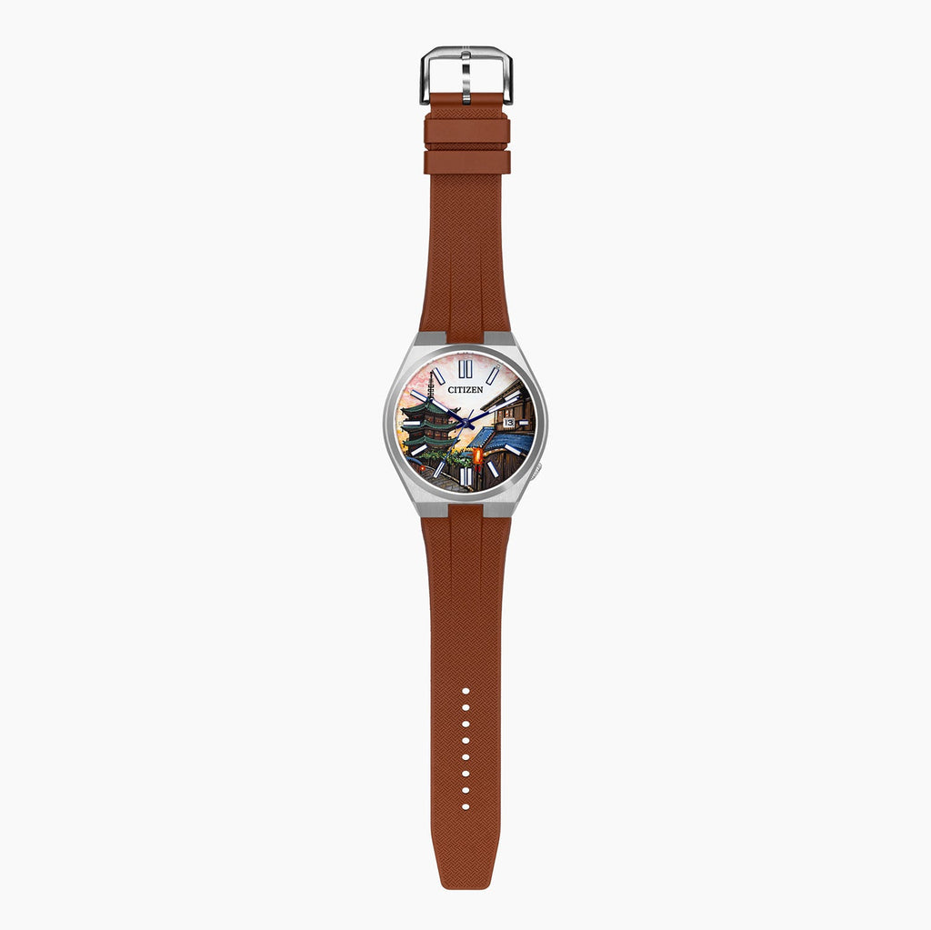 Citizen Tsuyosa Strap – Brown FKM strap fitted to the hand-painted Tsuyosa Kyoto Concept by IFL Watches