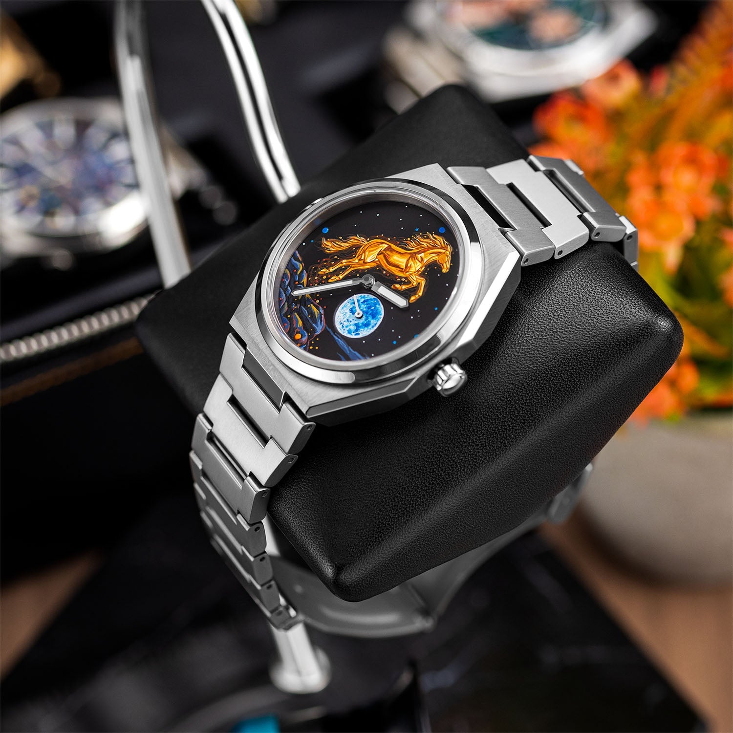 Citizen Zenshin Golden Stallion – Hand-painted custom Citizen Zenshin featuring a golden horse under a moonlit sky, a bespoke timepiece by IFL Watches