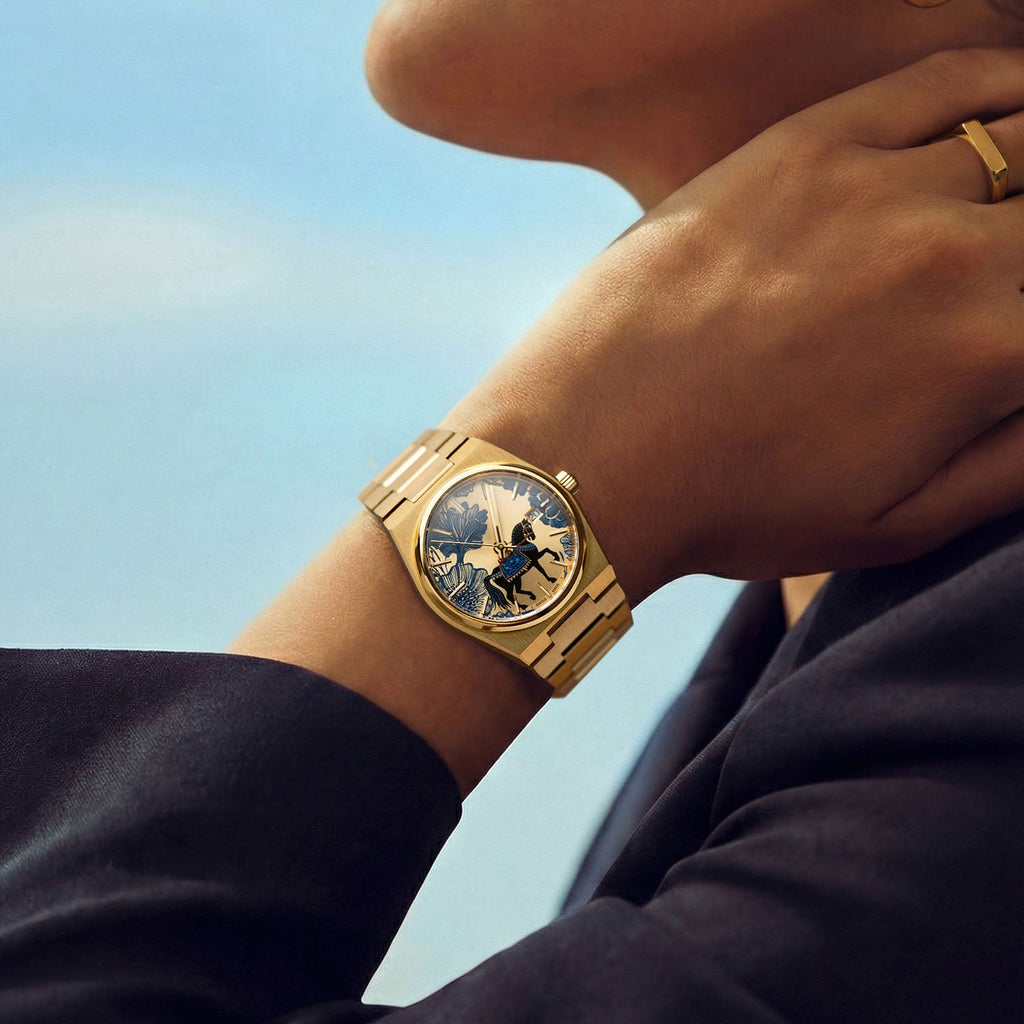 Equestrian Concept – Hand-painted bespoke timepiece featuring equestrian artwork on gold PVD-coated case