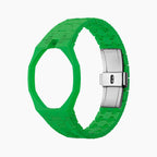 Green Eight Swatch × AP Royal Pop Ceramic Case-Strap — bare rich green ceramic bracelet with empty case bracket, side view, by IFL Watches
