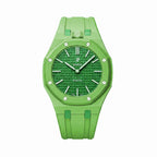 Green Eight Swatch × AP Royal Pop Rubber Case-Strap — rich green kit with the Royal Pop head seated in the case, by IFL Watches