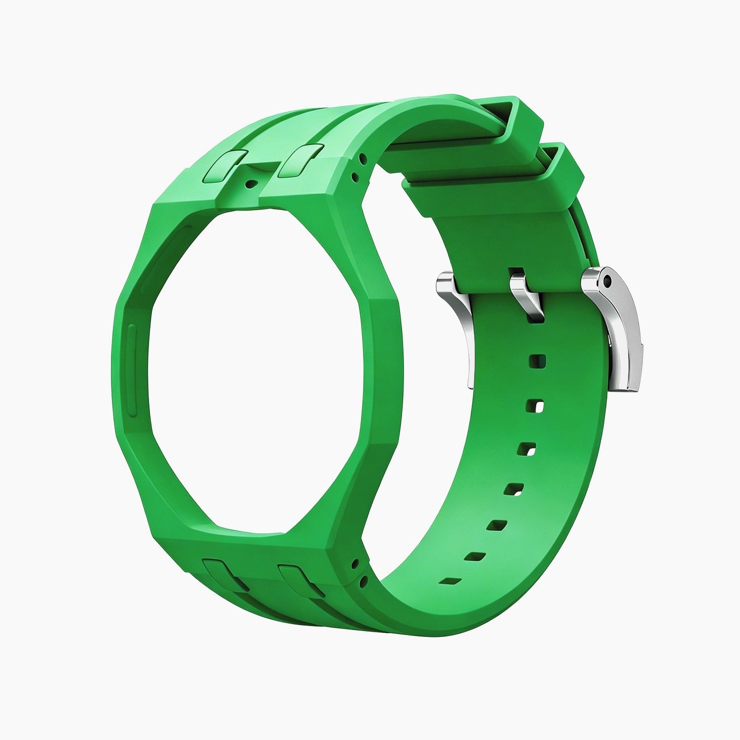 Green Eight Swatch × AP Royal Pop Rubber Case-Strap — case and strap shown separately above the Royal Pop, by IFL Watches