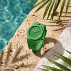Green Eight Swatch × AP Royal Pop Rubber Case-Strap — worn in a poolside scene, by IFL Watches