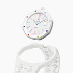 Huit Blanc Swatch × AP Royal Pop Ceramic Case-Strap — case and strap shown separately above the Royal Pop, by IFL Watches