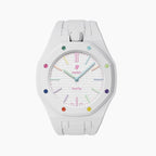 Huit Blanc Swatch × AP Royal Pop Rubber Case-Strap — crisp white kit with the Royal Pop head seated in the case, by IFL Watches