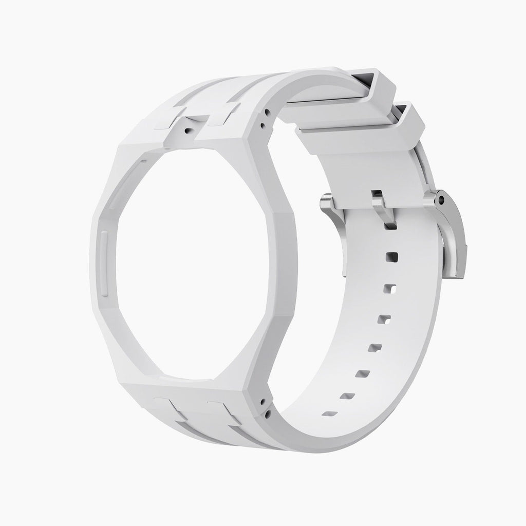 Huit Blanc Swatch × AP Royal Pop Rubber Case-Strap — bare crisp white rubber strap with empty case bracket, by IFL Watches
