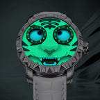 Lucky Harvey Tiger White — In the dark, showing the luminous eyes and teeth, available at IFL Watches.