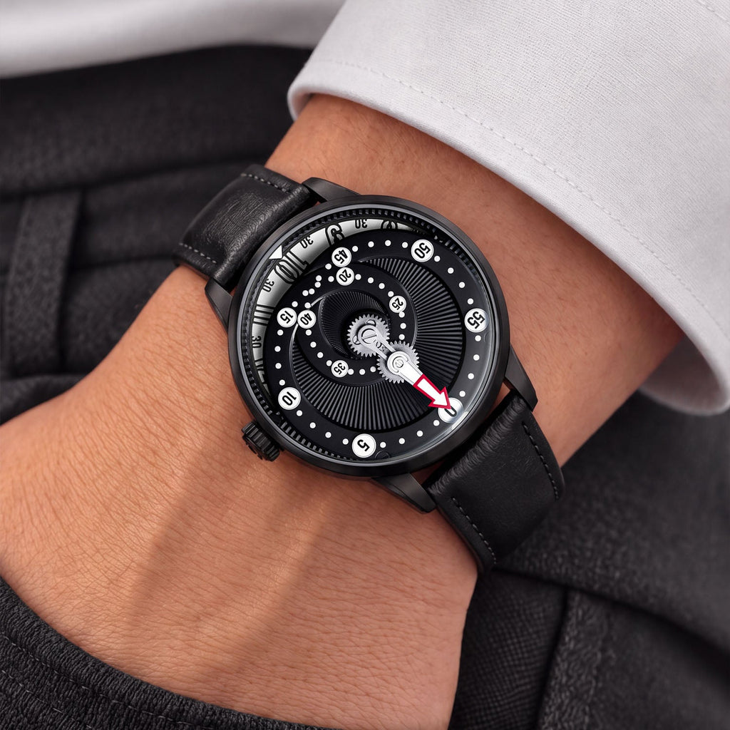 Mandetbrote Orbital Midnight Black — Worn on wrist with a hand in pocket, seen from a relaxed angle, available at IFL Watches.
