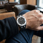 Ocho Negro Swatch × AP Royal Pop Ceramic Case-Strap — worn in a lounge scene, by IFL Watches